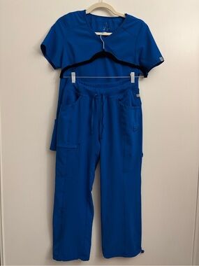 Infinity by Cherokee Royal Blue Scrub Set Small Petite Stretch